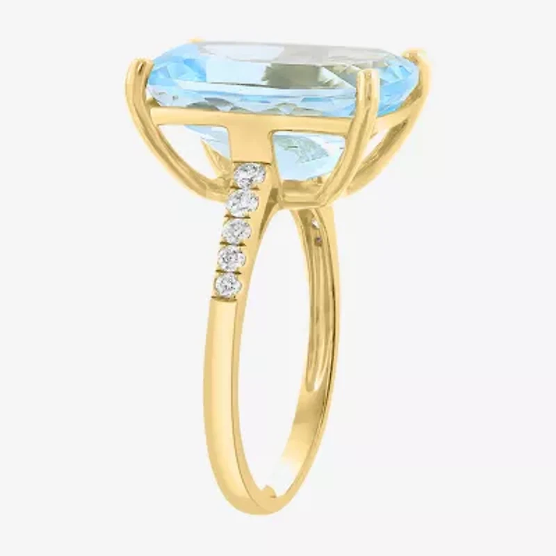 Effy Final Call (H-I / I1-I2) Womens 1/5 CT. Genuine Blue Topaz 14K Gold Cushion Side Stone Cocktail Ring