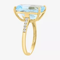 Effy Final Call (H-I / I1-I2) Womens 1/5 CT. Genuine Blue Topaz 14K Gold Cushion Side Stone Cocktail Ring