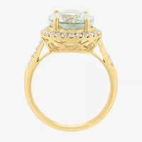 Effy Final Call (H-I / I1-I2) Womens 3/8 CT. T.W. Genuine Green Amethyst 14K Gold Oval Halo Side Stone Cocktail Ring