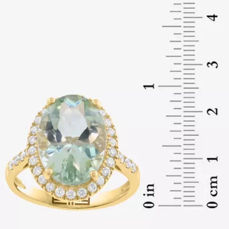 Effy Final Call (H-I / I1-I2) Womens 3/8 CT. T.W. Genuine Green Amethyst 14K Gold Oval Halo Side Stone Cocktail Ring