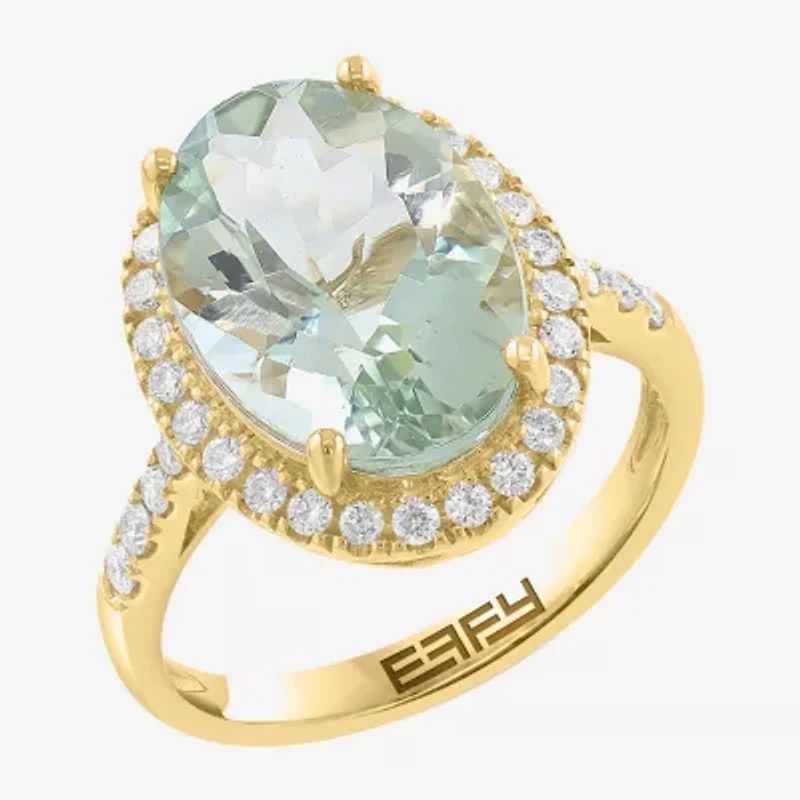 Effy Final Call (H-I / I1-I2) Womens 3/8 CT. T.W. Genuine Green Amethyst 14K Gold Oval Halo Side Stone Cocktail Ring