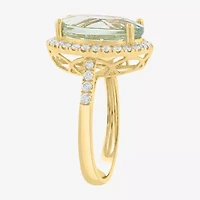 Effy Final Call (H-I / I1-I2) Womens 3/8 CT. T.W. Genuine Green Amethyst 14K Gold Oval Halo Side Stone Cocktail Ring