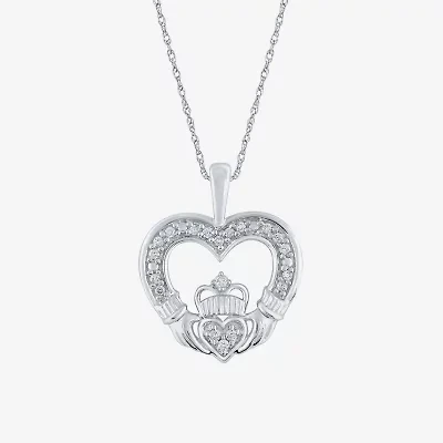 Limited Quantities! Womens 1/10 CT. T.W. Natural White Diamond Sterling Silver Claddagh 18 Inch Pendant Necklace