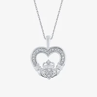 Limited Quantities! Womens 1/10 CT. T.W. Natural White Diamond Sterling Silver Claddagh 18 Inch Pendant Necklace