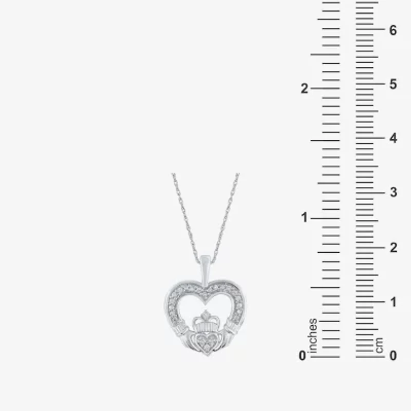 Limited Quantities! Womens 1/10 CT. T.W. Natural White Diamond Sterling Silver Claddagh 18 Inch Pendant Necklace