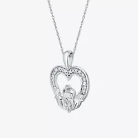 Limited Quantities! Womens 1/10 CT. T.W. Natural White Diamond Sterling Silver Claddagh 18 Inch Pendant Necklace