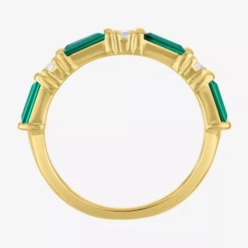Womens Simulated Green Emerald 14K Gold Over Silver Band