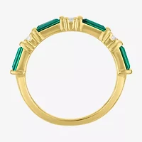 Womens Simulated Green Emerald 14K Gold Over Silver Band