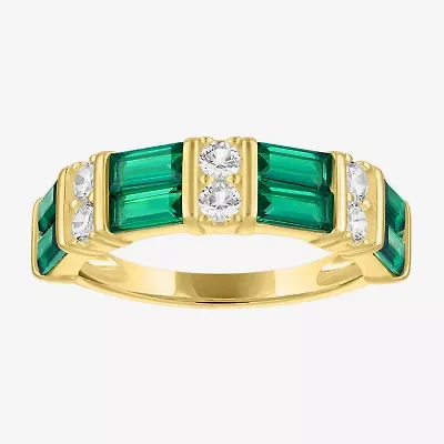 Womens Simulated Green Emerald 14K Gold Over Silver Band