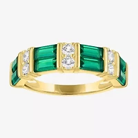 Womens Simulated Green Emerald 14K Gold Over Silver Band