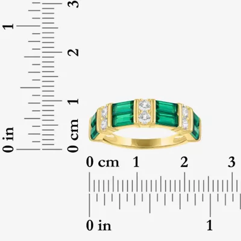 Womens Simulated Green Emerald 14K Gold Over Silver Band