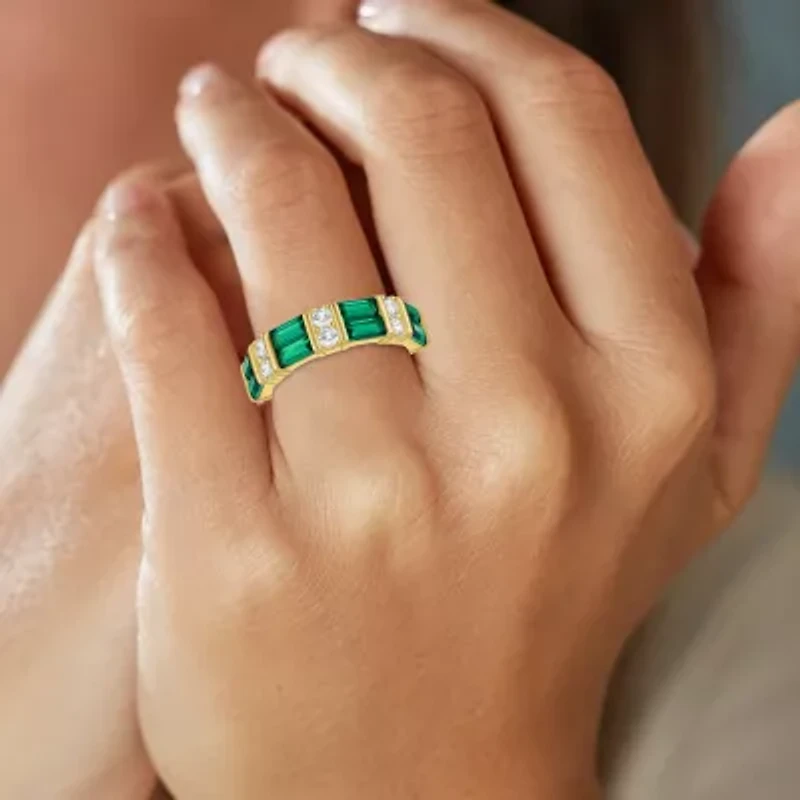 Womens Simulated Green Emerald 14K Gold Over Silver Band