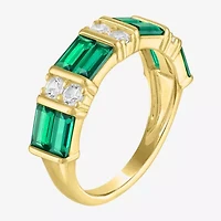 Womens Simulated Green Emerald 14K Gold Over Silver Band