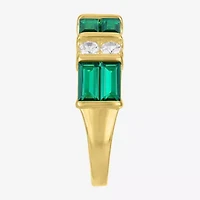 Womens Simulated Green Emerald 14K Gold Over Silver Band