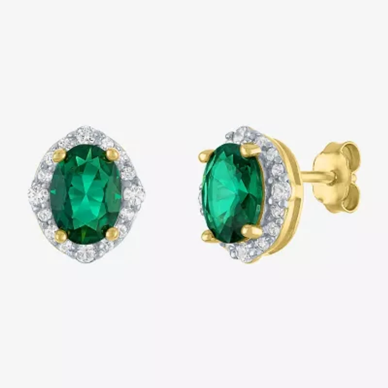Womens Simulated Green Emerald 14K Gold Over Silver Oval 3-pc. Jewelry Set