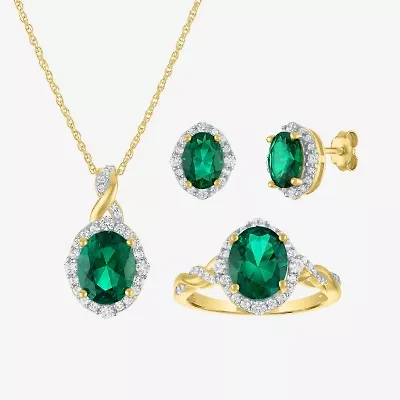 Womens Simulated Green Emerald 14K Gold Over Silver Oval 3-pc. Jewelry Set
