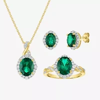 Womens Simulated Green Emerald 14K Gold Over Silver Oval 3-pc. Jewelry Set