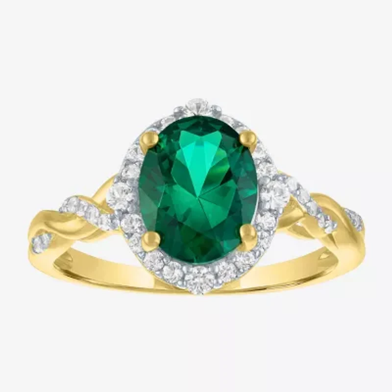 Womens Simulated Green Emerald 14K Gold Over Silver Oval 3-pc. Jewelry Set