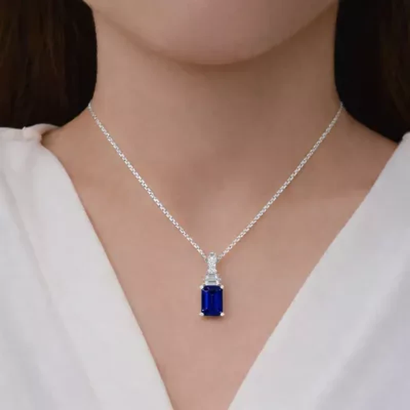 (F / Si2) 1/8 CT. T.W. Lab Grown Diamond and Created Gemstone Sterling Silver 18 Inch Necklace