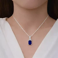 (F / Si2) 1/8 CT. T.W. Lab Grown Diamond and Created Gemstone Sterling Silver 18 Inch Necklace