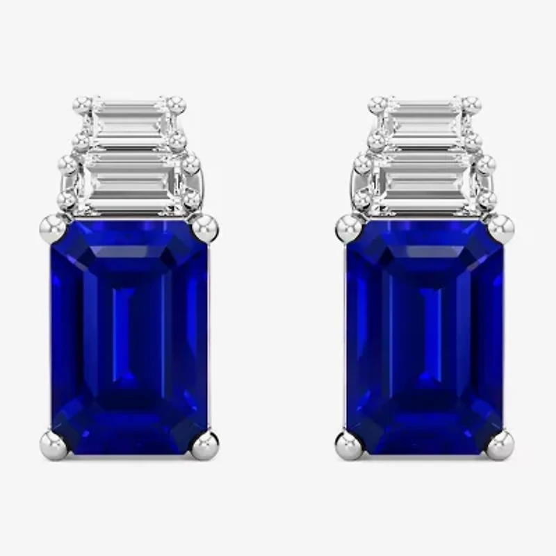 (F / Si2) 1/10 CT. T.W. Lab Grown Diamond and Created Gemstone Sterling Silver 9mm Stud Earrings