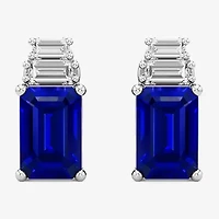 (F / Si2) 1/10 CT. T.W. Lab Grown Diamond and Created Gemstone Sterling Silver 9mm Stud Earrings
