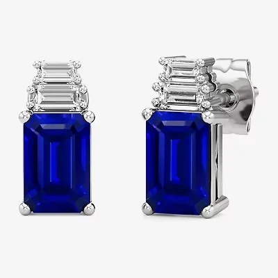 (F / Si2) 1/10 CT. T.W. Lab Grown Diamond and Created Gemstone Sterling Silver 9mm Stud Earrings