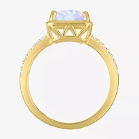 Womens Lab Created White Opal 14K Gold Over Silver Side Stone Cocktail Ring