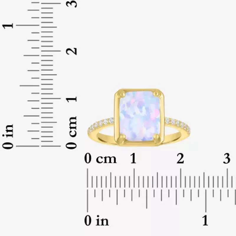 Womens Lab Created White Opal 14K Gold Over Silver Side Stone Cocktail Ring