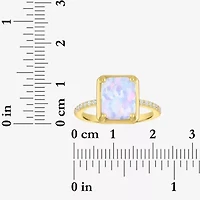 Womens Lab Created White Opal 14K Gold Over Silver Side Stone Cocktail Ring