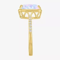 Womens Lab Created White Opal 14K Gold Over Silver Side Stone Cocktail Ring