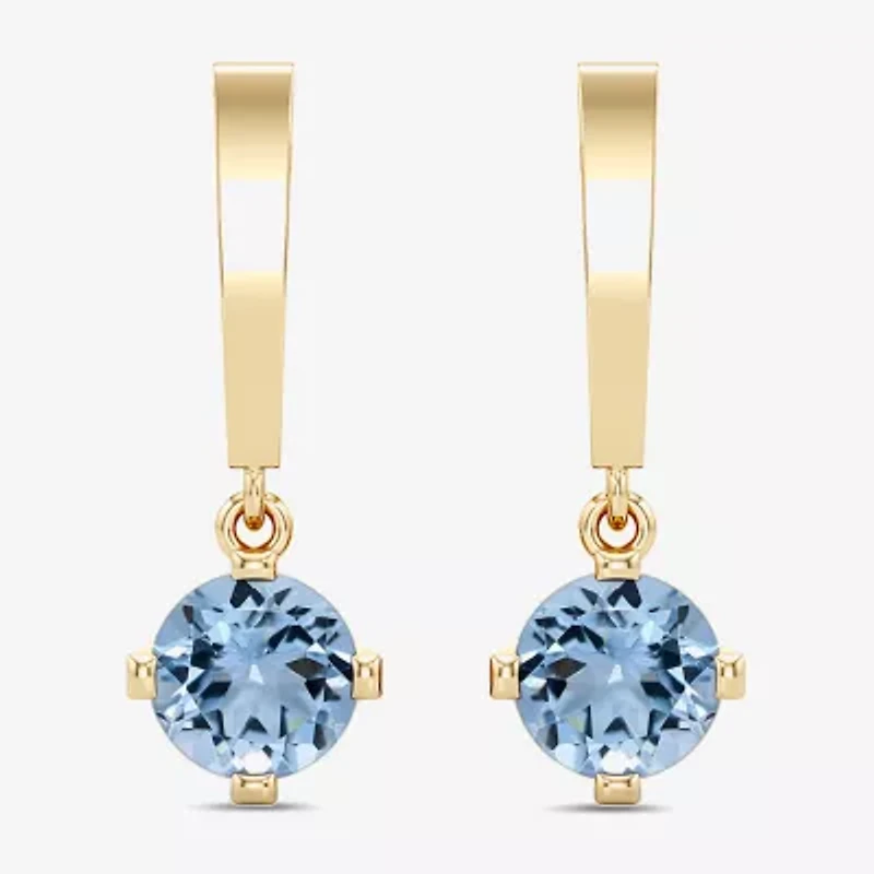 Lab Created or Genuine Gemstone 14K Gold Over Silver Sterling Round Drop Earrings