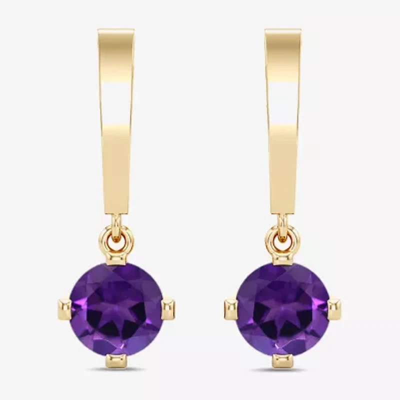 Lab Created or Genuine Gemstone 14K Gold Over Silver Sterling Round Drop Earrings