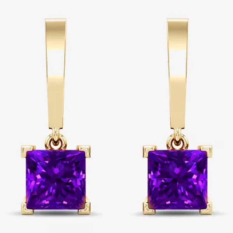 Womens Lab Created Gemstone 14K Gold Over Silver Square Drop Earrings