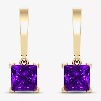 Womens Lab Created Gemstone 14K Gold Over Silver Square Drop Earrings