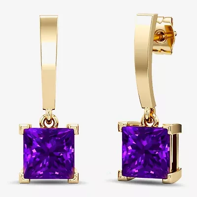 Womens Lab Created Gemstone 14K Gold Over Silver Square Drop Earrings