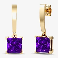 Womens Lab Created Gemstone 14K Gold Over Silver Square Drop Earrings