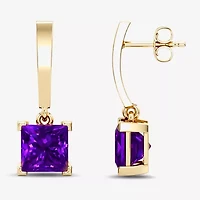 Womens Lab Created Gemstone 14K Gold Over Silver Square Drop Earrings