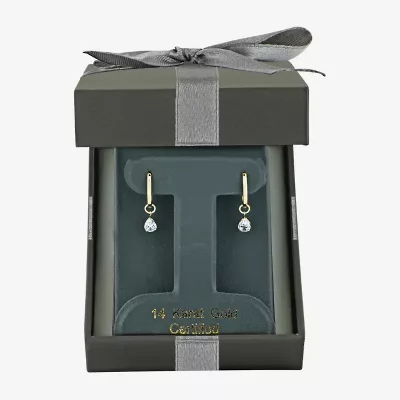 Floating Diamonds (F / Vs2) Womens 1 CT. T.W. Lab Grown White Diamond 14K Gold 23.3mm Pear Hoop Earrings