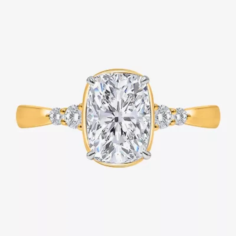 (I / Si2) Womens 2 1/7 Ct. T.W. Lab Grown White Diamond 10K Gold Cushion Engagement Ring