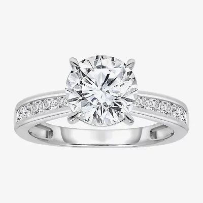 (I / Si2) Womens 2 1/4 CT. T.W. Lab Grown White Diamond 10K Gold Round Side Stone Engagement Ring