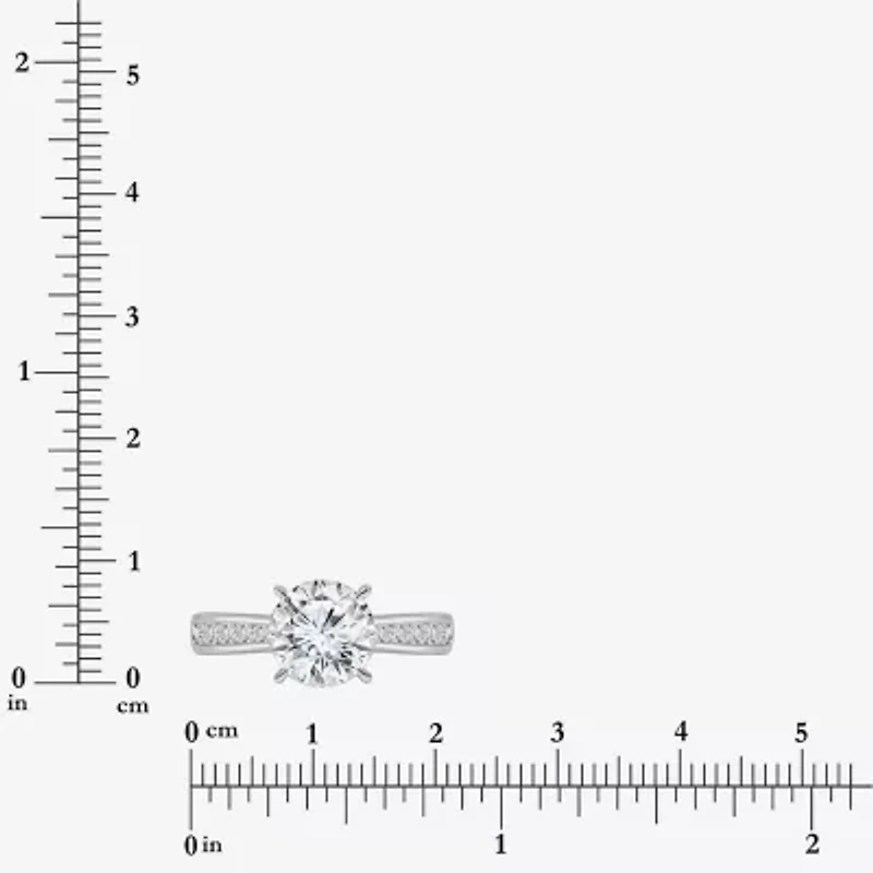(I / Si2) Womens 2 1/4 CT. T.W. Lab Grown White Diamond 10K Gold Round Side Stone Engagement Ring