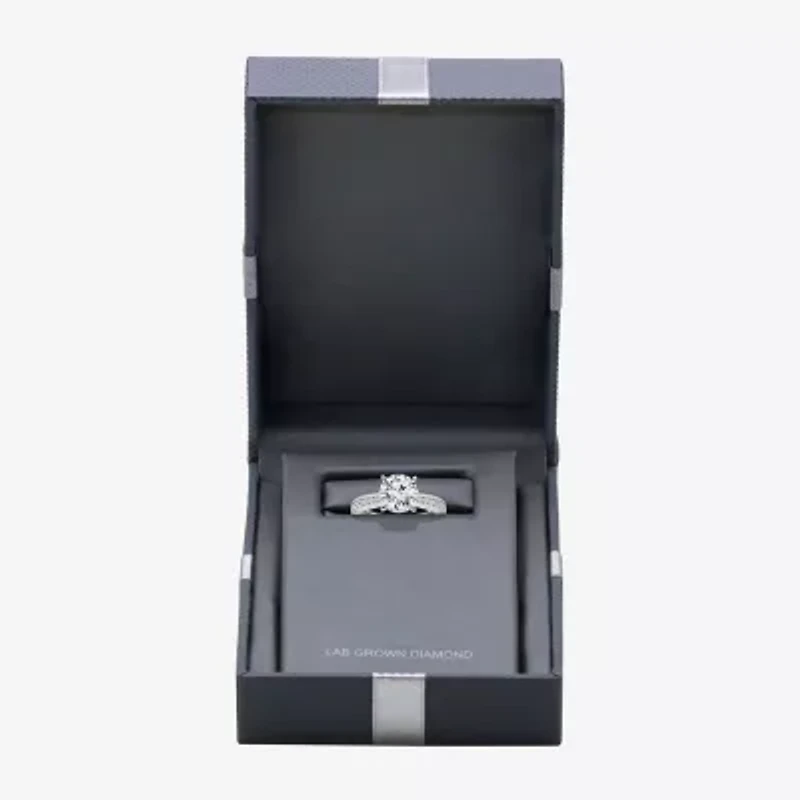 (I / Si2) Womens 2 1/4 CT. T.W. Lab Grown White Diamond 10K Gold Round Side Stone Engagement Ring