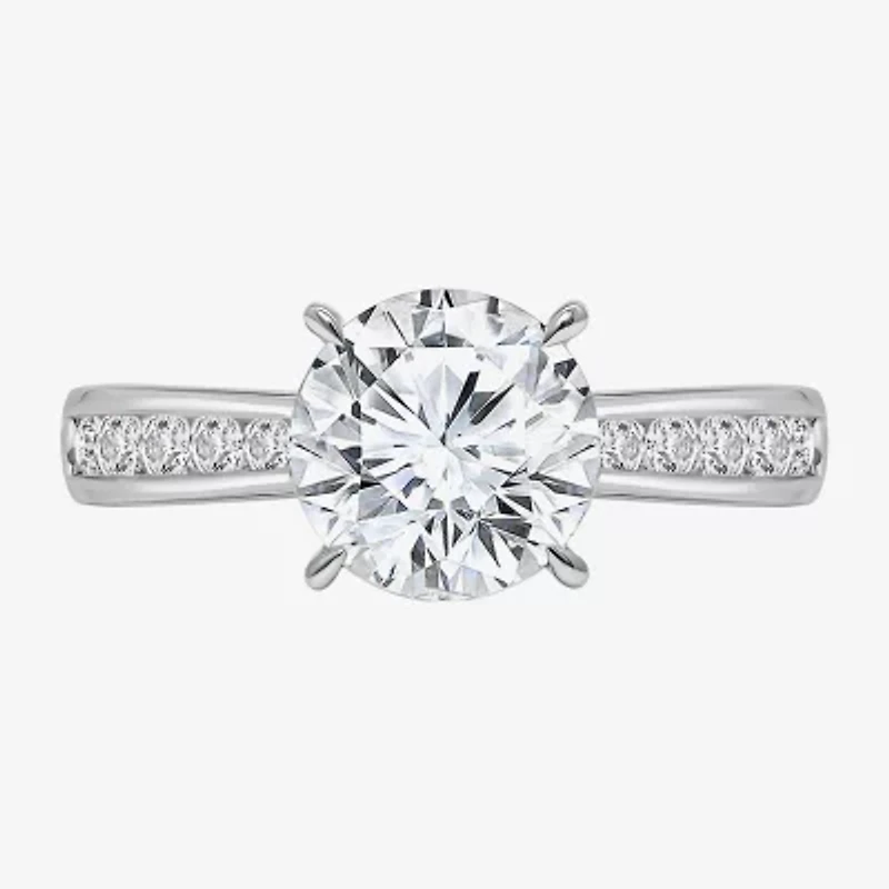 (I / Si2) Womens 2 1/4 CT. T.W. Lab Grown White Diamond 10K Gold Round Side Stone Engagement Ring