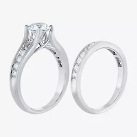 (G / Si2) Womens 2 CT. T.W. Lab Grown White Diamond 10K Gold Round Side Stone Bridal Set