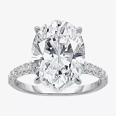 Signature By Modern Bride (I / Si2) Womens 6 1/2 Ct. T.W. Lab Grown White Diamond 14K Gold Oval Side Stone Engagement Ring