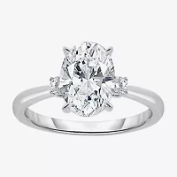 (I / Si2) Womens 2 1/10 CT. T.W. Lab Grown White Diamond 10K Gold Round 3-Stone Engagement Ring