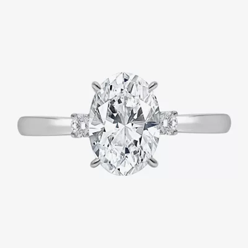(I / Si2) Womens 2 1/10 CT. T.W. Lab Grown White Diamond 10K Gold Round 3-Stone Engagement Ring