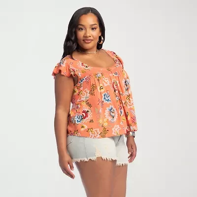 JS Jessica Simpson Womens Plus Sweetheart Neck Short Sleeve Blouse