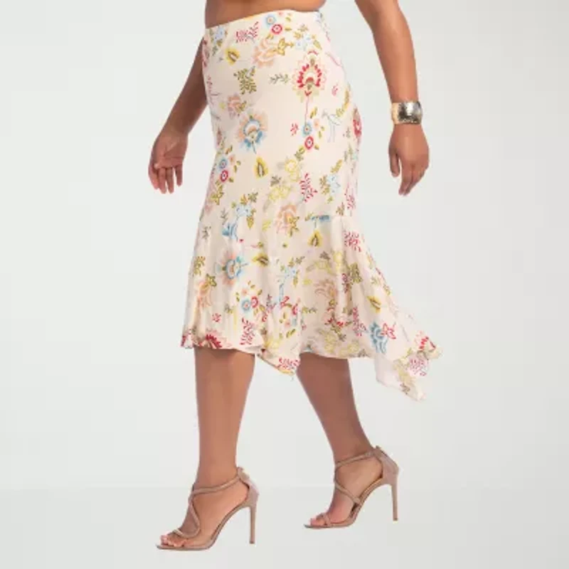 JS Jessica Simpson Womens Plus High Rise Midi A-Line Skirt